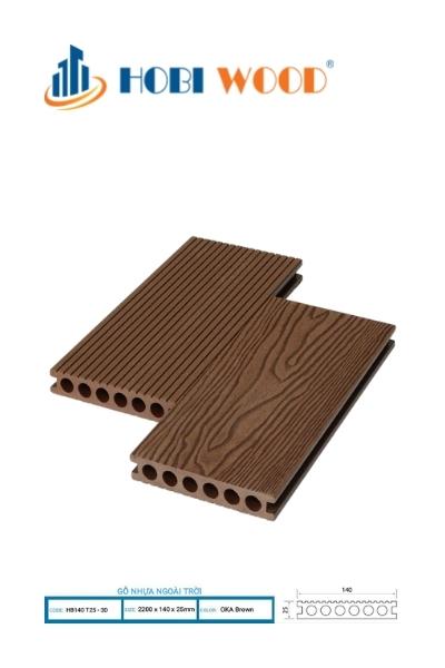 Sàn gỗ nhựa ngoài trời lỗ tròn Hobi Wood màu OKA Brown